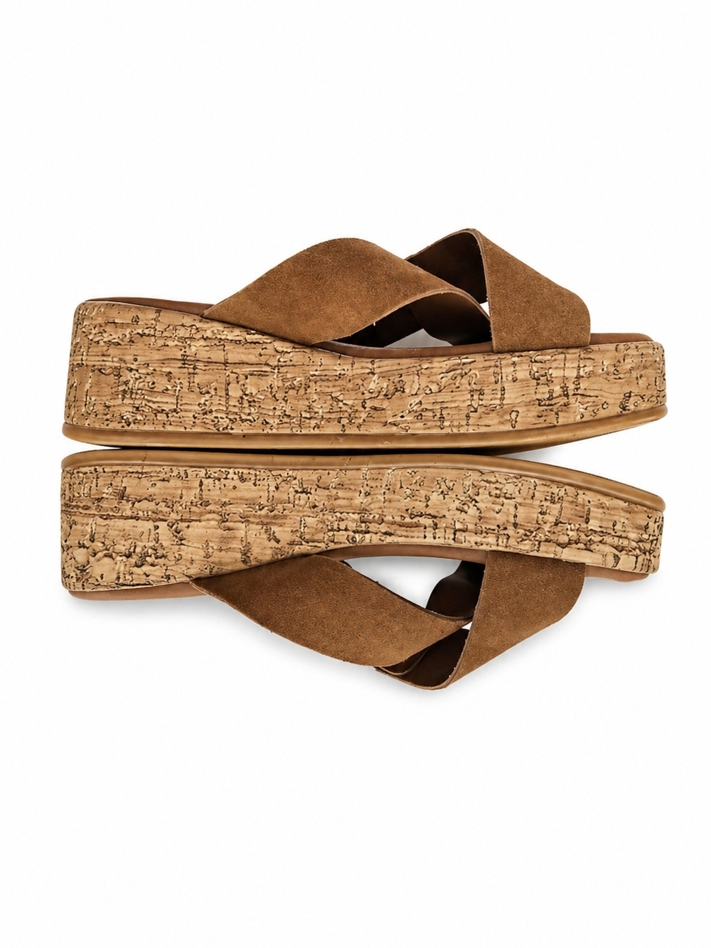 Lottini Brown Leather Suede Cork Wedge Sandals Size 8 Platform Slide Italy - Picture 7 of 13